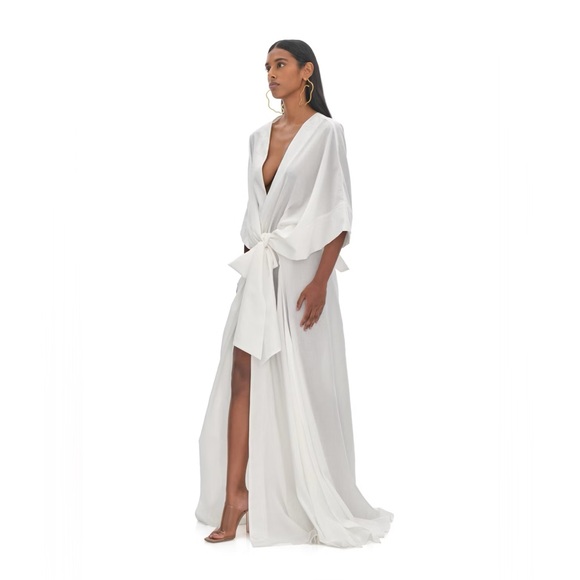 ANDREA IYAMAH Gamba Maxi Tie-Waist Robe One Size | OS Ivory - Picture 6 of 11